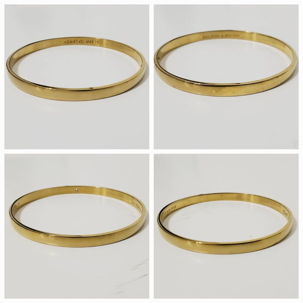 2 Kate Spade "Heart of Gold' Bangle Bracelets With Jewelry Gift Drawstring Bag